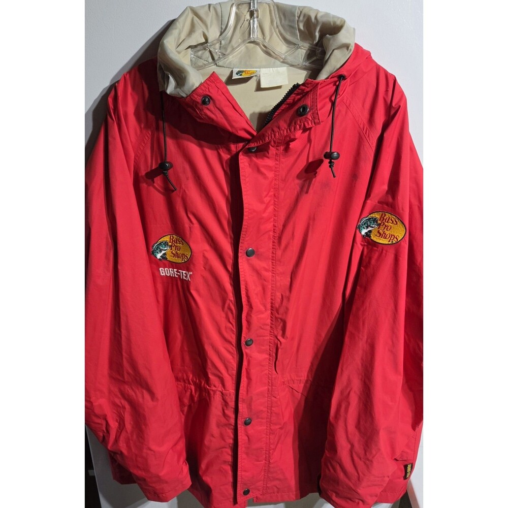 Vtg Bass Pro Shop Jacket Men 2XL Red Gore-Tex Hooded Rain Coat